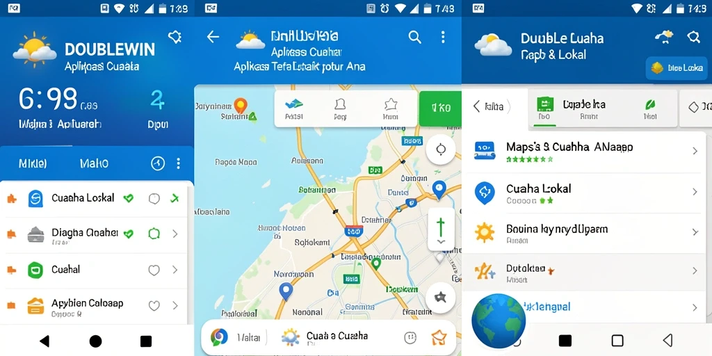 Tampilan antarmuka aplikasi DOUBLEWIN dengan informasi cuaca terkini.