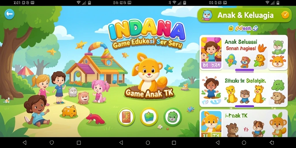 Tampilan antarmuka ceria INDAAA untuk Game Anak TK.