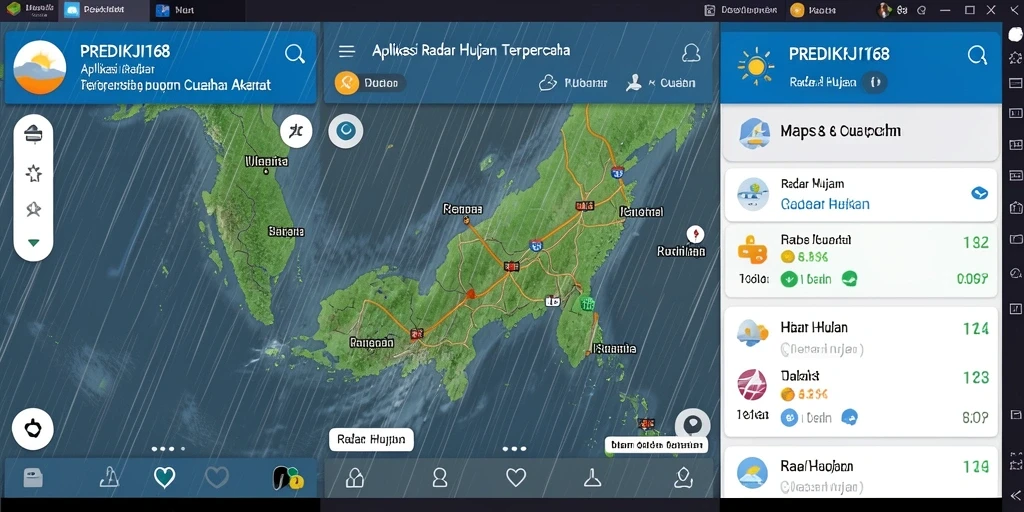 Tampilan antarmuka utama PREDIKSI168 menampilkan radar hujan secara real-time.