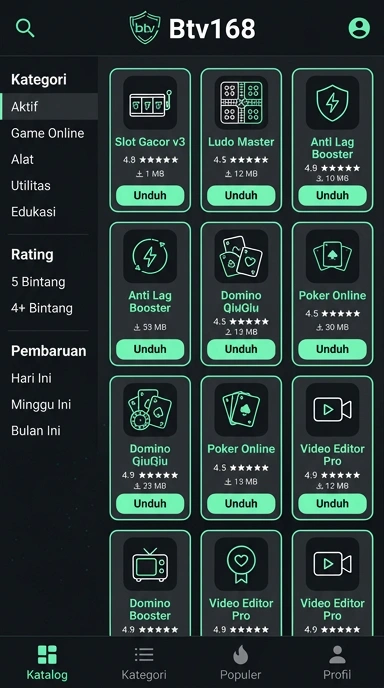 Tampilan katalog aplikasi btv168