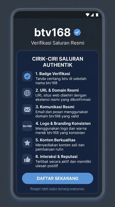 Tampilan kanal resmi btv168