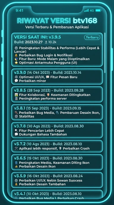 Tampilan riwayat versi btv168